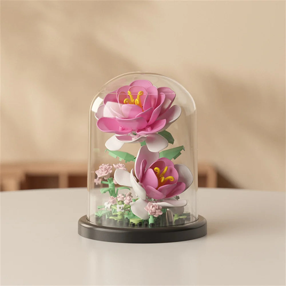 Fleur Éternelle en Micro-Blocs – Cloche Décorative
