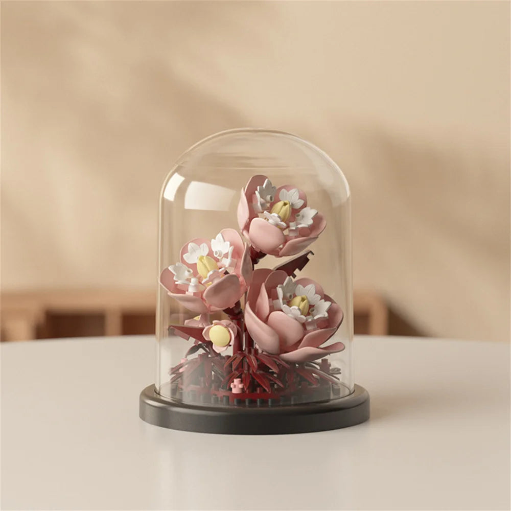 Fleur Éternelle en Micro-Blocs – Cloche Décorative
