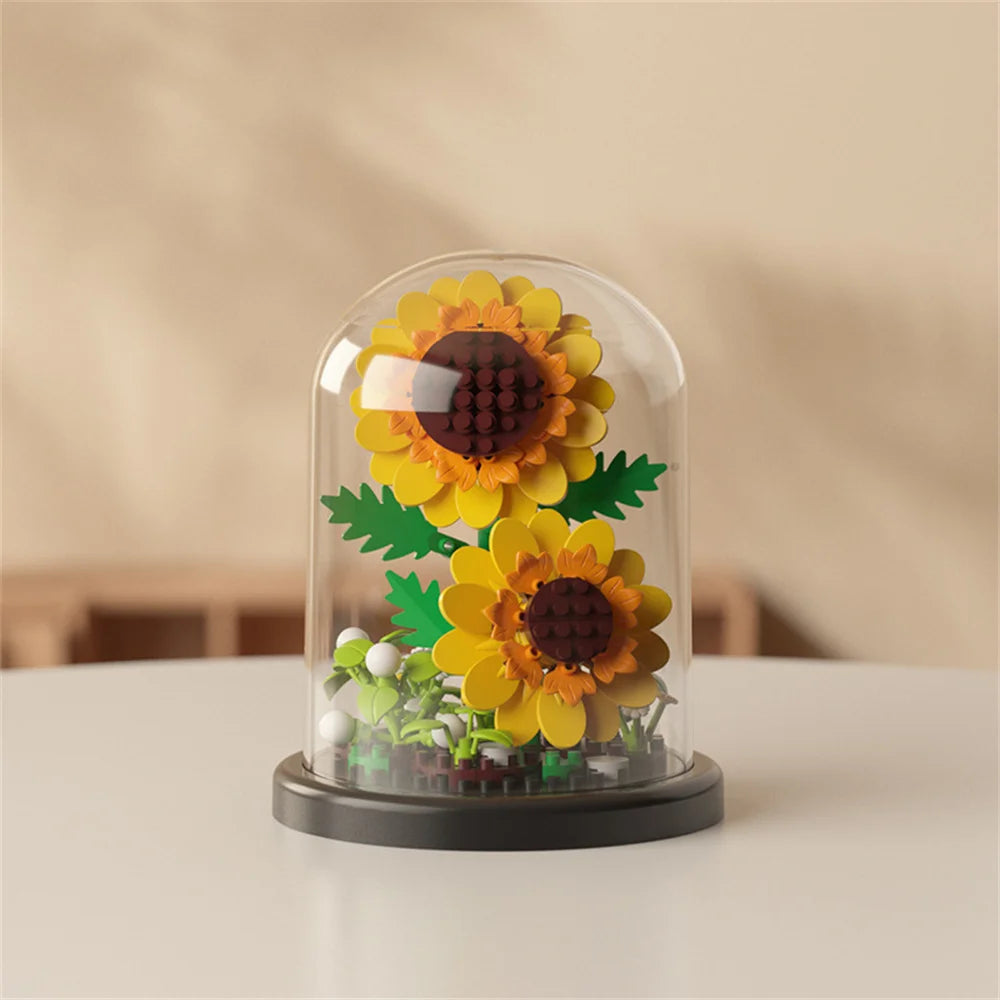 Fleur Éternelle en Micro-Blocs – Cloche Décorative