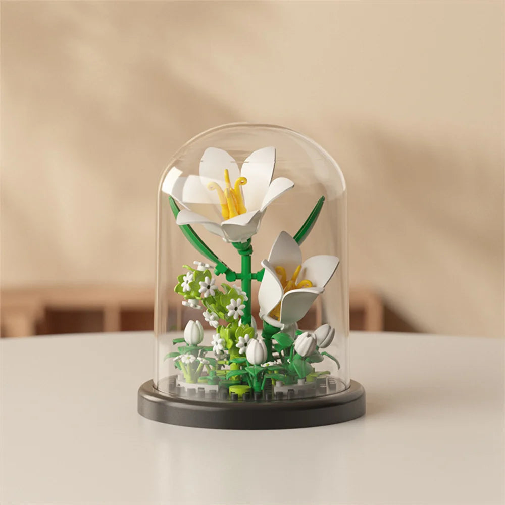 Fleur Éternelle en Micro-Blocs – Cloche Décorative
