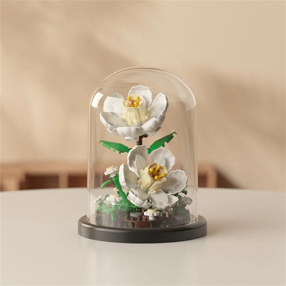 Fleur Éternelle en Micro-Blocs – Cloche Décorative