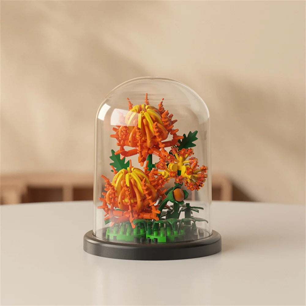 Fleur Éternelle en Micro-Blocs – Cloche Décorative