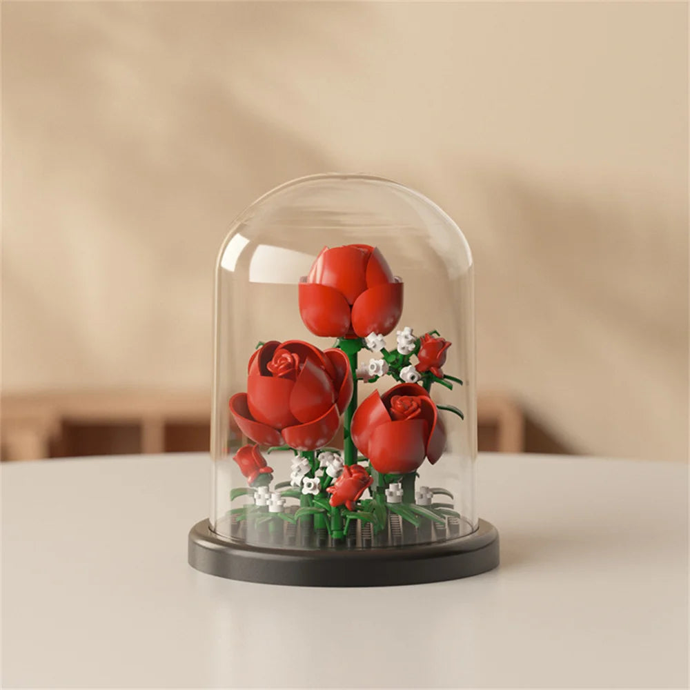 Fleur Éternelle en Micro-Blocs – Cloche Décorative