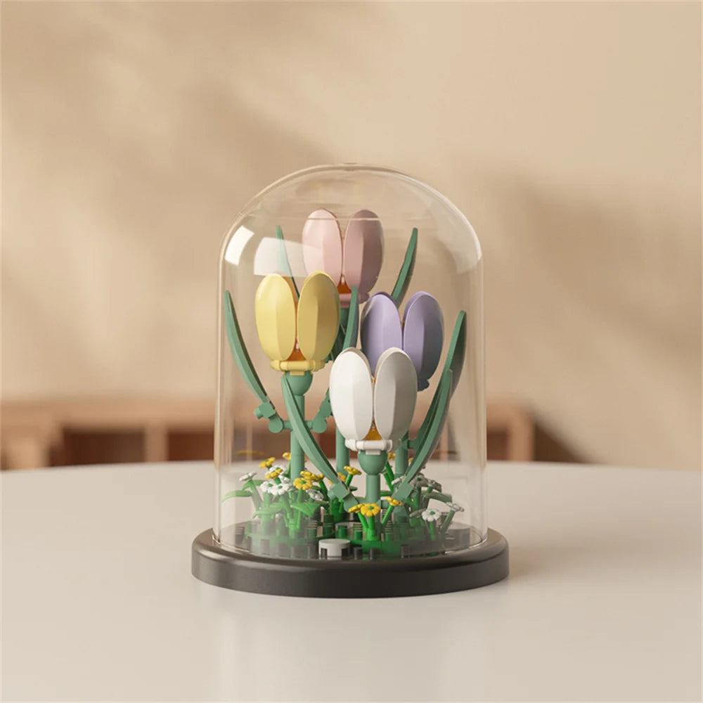 Fleur Éternelle en Micro-Blocs – Cloche Décorative